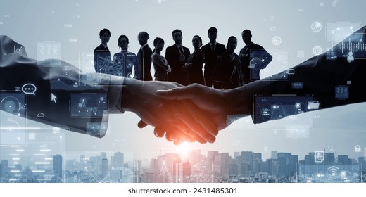 Mixed media of group of multinational people and digital technology concept. Management strategy. Human resources. Wide angle visual for banners or advertisements.