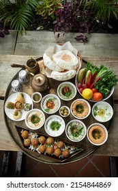 Mixed Middle Eastern Meze Vegetarian Food Sharing Platter In Istanbul Turkish Restaurant