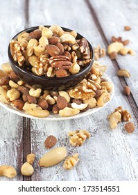 Mixed nuts - hazelnuts, walnuts, almonds, cashews, brazil nuts a