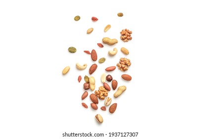 Mixed nuts isolated on white background. Top view. Copy space. - Shutterstock ID 1937127307