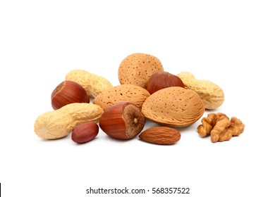 Mixed nuts isolated on white background - Shutterstock ID 568357522