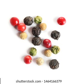 Mixed Peppercorns Isolated On White, Top View