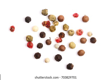 Mixed of peppers hot, red, black, white and green pepper isolated on white background. Top view - Powered by Shutterstock