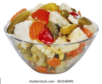 Mixed Pickles In Glass Bowl