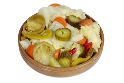 Mixed Pickles In Wood Bowl