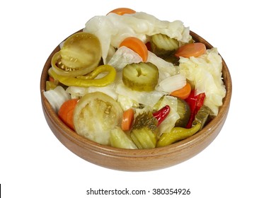 Mixed Pickles In Wood Bowl