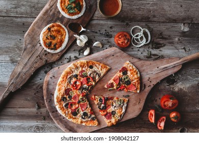 Mixed Pizza On Dark Backround Mix Pizza