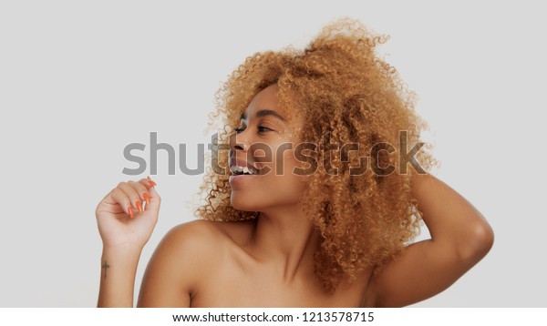 Mixed Race Black Blonde Model Curly Stock Photo Edit Now 1213578715