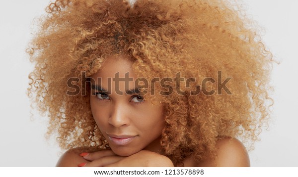 Mixed Race Black Blonde Model Curly Stock Photo Edit Now 1213578898