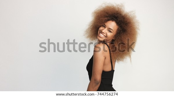 Mixed Race Black Woman Blonde Curly Stock Photo Edit Now 744756274