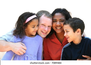 Mixed Race Family Set On A White Background