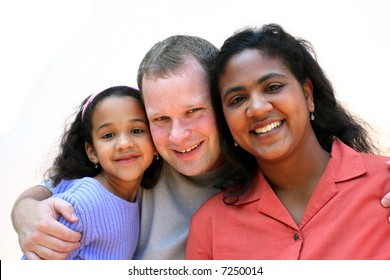 Mixed Race Family Set On A White Background