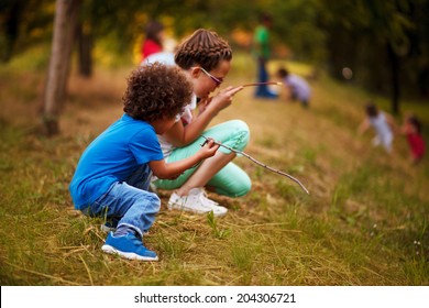 Mixed Race Kids Are Playing Outside