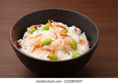 Mixed rice with sakura shrimp and edamame