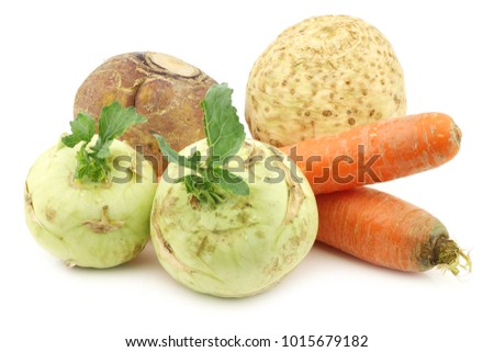 mixed rootvegetables on a white background