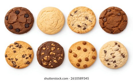 Mixed Round Cookie Collection – Isolated on White Background