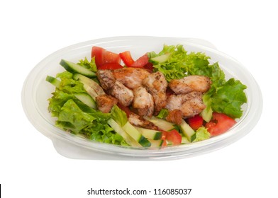 Mixed Salad In A Box Made Of Chicken, Lettuce And Mixed Vegetables.