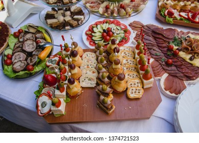 Mixed Salty Meat Cuisine Catering Food Server Platter At Outdoor Banquet 