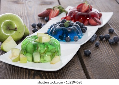 Mixed sorts of Jello (Apple, Strawberry and Blueberry)