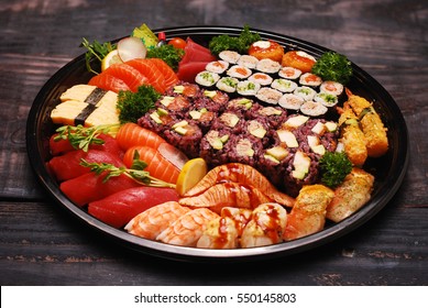 Mixed Sushi Roll And Sashimi Platter