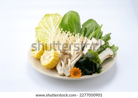 Mixed vegetables Shabu white background