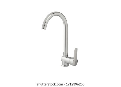 Mixer Cold Hot Water. Modern Faucet Bathroom. Kitchen Tap . Isolated White Background. Side View.