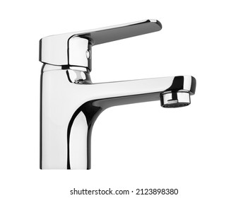 Mixer cold hot water. Modern bathroom faucet. Bathroom tap. Chrome-plated metal. Isolated on white background.