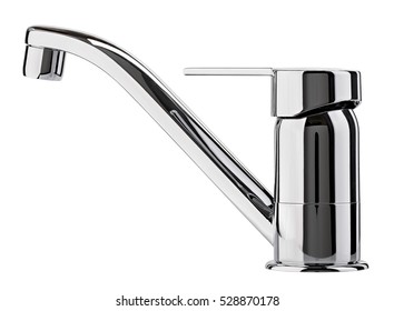 Mixer cold hot water. Modern faucet  bathroom.  Kitchen tap  . Isolated  white background. Chrome-plated metal.