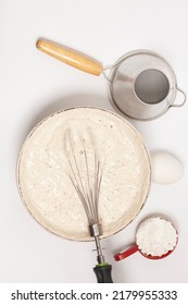 MIxing Baking Ingredients With Dry Yeast Isolated On White Background.