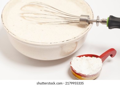 MIxing Baking Ingredients With Dry Yeast Isolated On White Background.