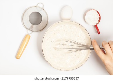 MIxing Baking Ingredients With Dry Yeast Isolated On White Background.