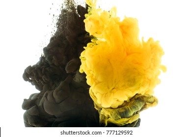 mixing of black and yellow paint, isolated on white