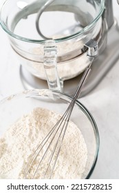 Mixing Bread Dough In A Stand-alone Kitchen Mixer To Bake Patriotic Cinnamon Twists.