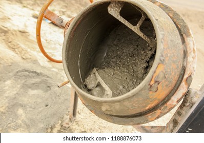 Mixing Of Concrete In A Concrete Mixer