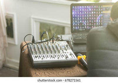 Mixing console from behind