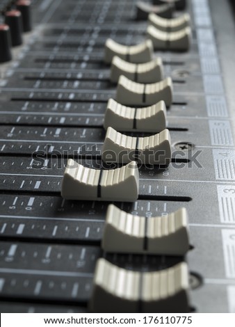 Mixing desk faders , for music and sound , entertainment themes
