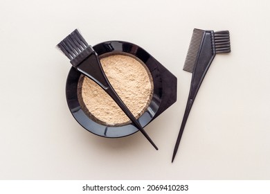 Mixing Hair Dye In Bowl With Brush, Top View