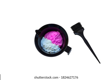 Mixing Hair Dye In A Special Plastic Bowl. Concept Is Hair Coloring. Isolated On White.