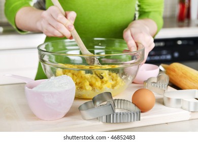 Mixing ingredients for baking cookies in glass bowl - Powered by Shutterstock