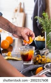 Mixologist Making Refreshing Cocktail With Vermouth At Home