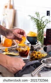 Mixologist Making Refreshing Cocktail With Vermouth At Home