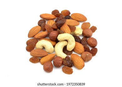 A Mixture Of Nuts And Raisins