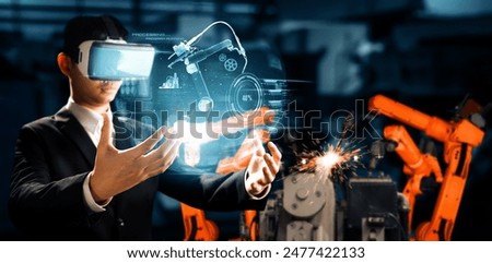 MLP Advanced robot arm system for digital industry and factory robotic technology. Automation manufacturing robot controlled by industry engineering using IOT software connected to internet network.
