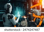 MLP Mechanized industry robot and robotic arms for assembly in factory production. Concept of artificial intelligence for industrial revolution and automation manufacturing process.