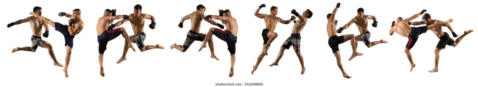 MMA collage.  Mixed martial arts fighter (MMA) isolated on white background