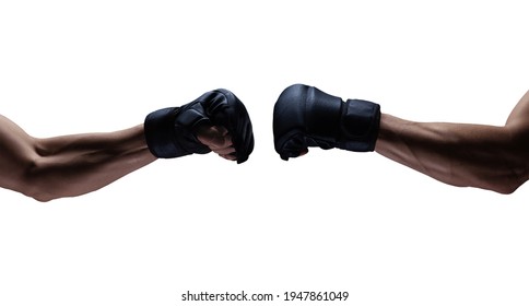 Mma fight, close up of two fists hitting each 