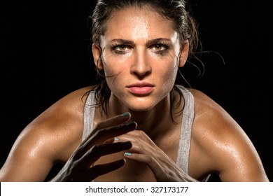 MMA Fighter Boxer Athlete Intense Focus Eyes Wrestler Strong Confident Woman Close Up