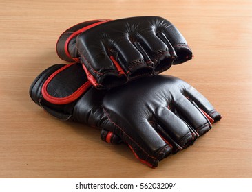 Mma Gloves On Wooden Background