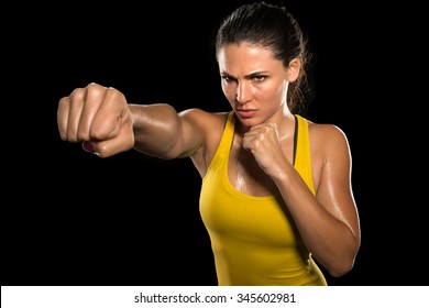 MMA Woman Fighter Tough Chick Boxer Punch Pose Pretty Exercise Training Cross Fit Athlete