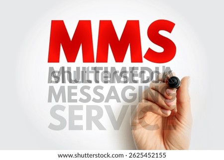 MMS Multimedia Messaging Service - standard way to send messages that include multimedia content to and from a mobile phone over a cellular network, acronym text concept background